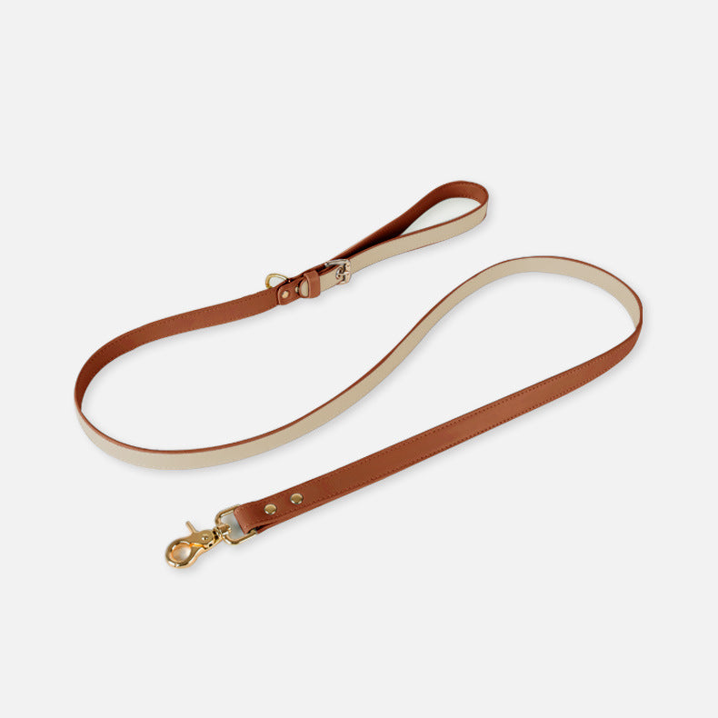 KFX-2363581 Dog and Cat Leather Vest Leash with Adjustable Chest Straps and Traction Rope
