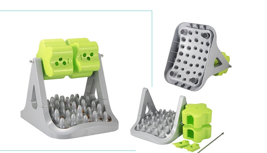 KFX-2365117 Interactive Rotating Food Dispensing Toy for Dogs and Cats - Plastic Leaky Device, Grey & Green