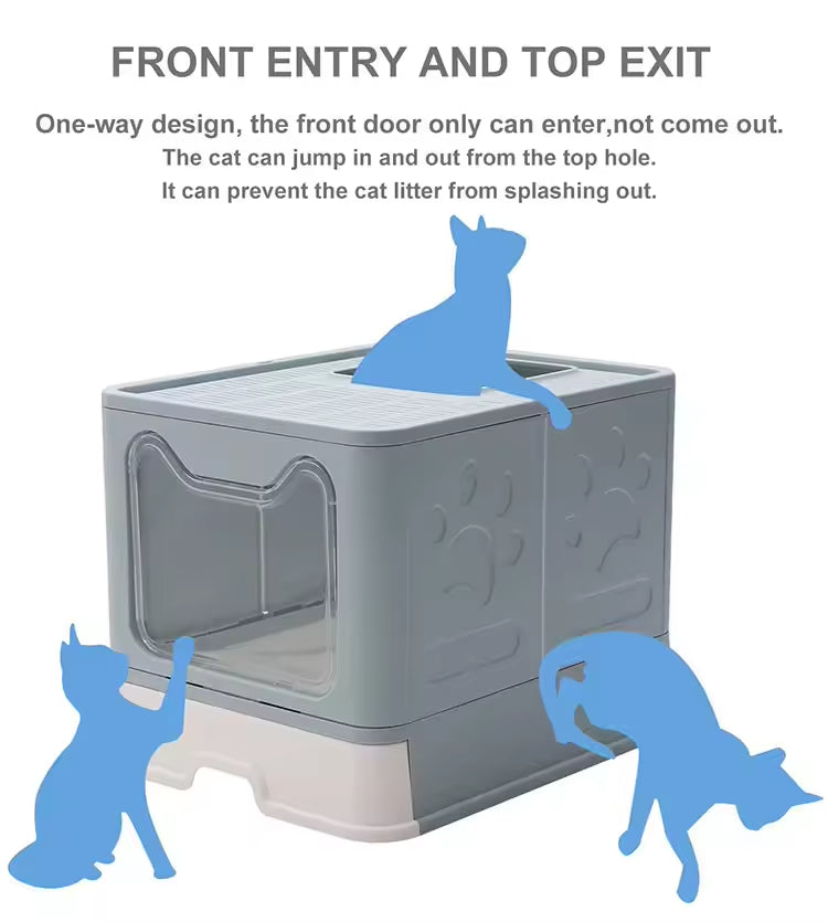 KFX-2365757 Extra-Large Front-Entry Cat Litter Box with Collection Cover and Large Scoop - Easy Clean Plastic Design