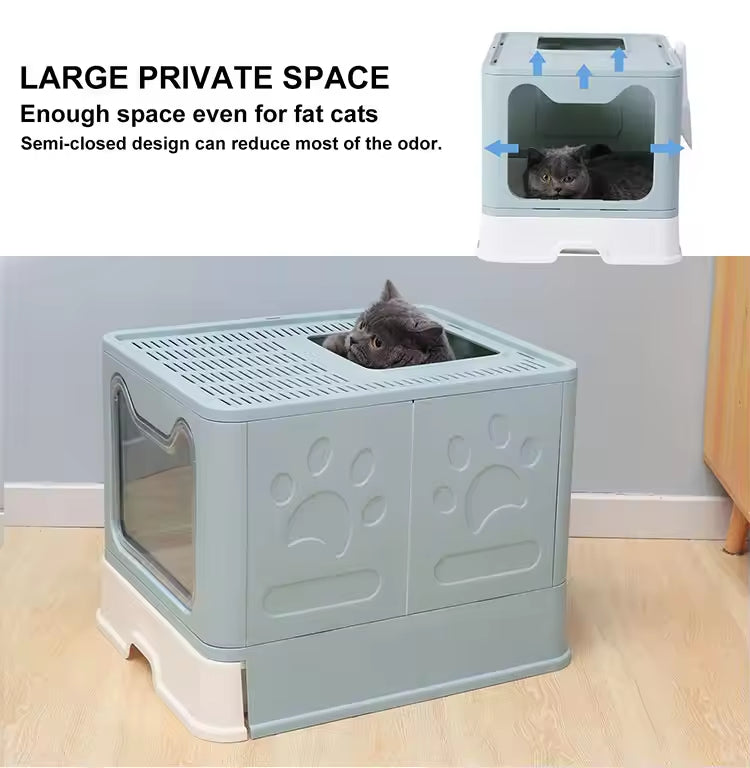 KFX-2365757 Extra-Large Front-Entry Cat Litter Box with Collection Cover and Large Scoop - Easy Clean Plastic Design