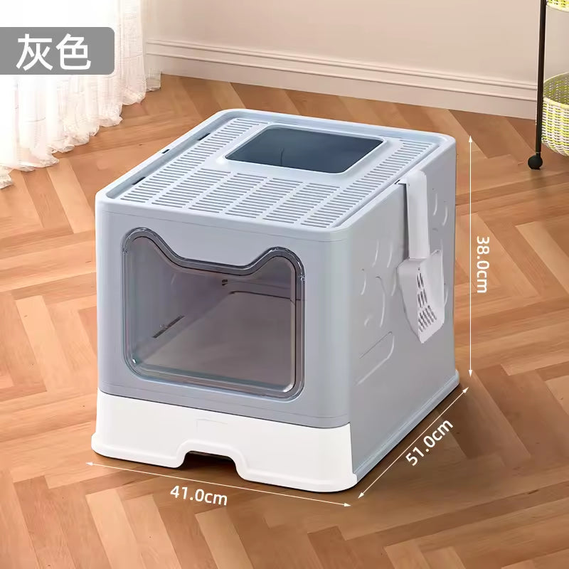 KFX-2365757 Extra-Large Front-Entry Cat Litter Box with Collection Cover and Large Scoop - Easy Clean Plastic Design