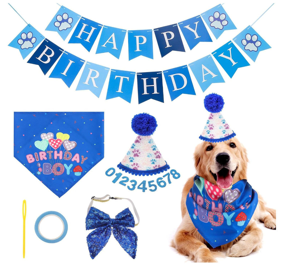 KFX-2367549 Dog Birthday Party Supplies - Fun Birthday Hat with Numbers and Bandana for Puppies