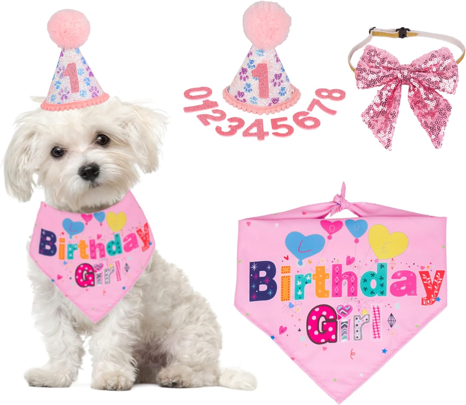 KFX-2367549 Dog Birthday Party Supplies - Fun Birthday Hat with Numbers and Bandana for Puppies
