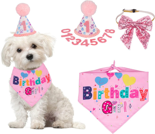 KFX-2367549 Dog Birthday Party Supplies - Fun Birthday Hat with Numbers and Bandana for Puppies