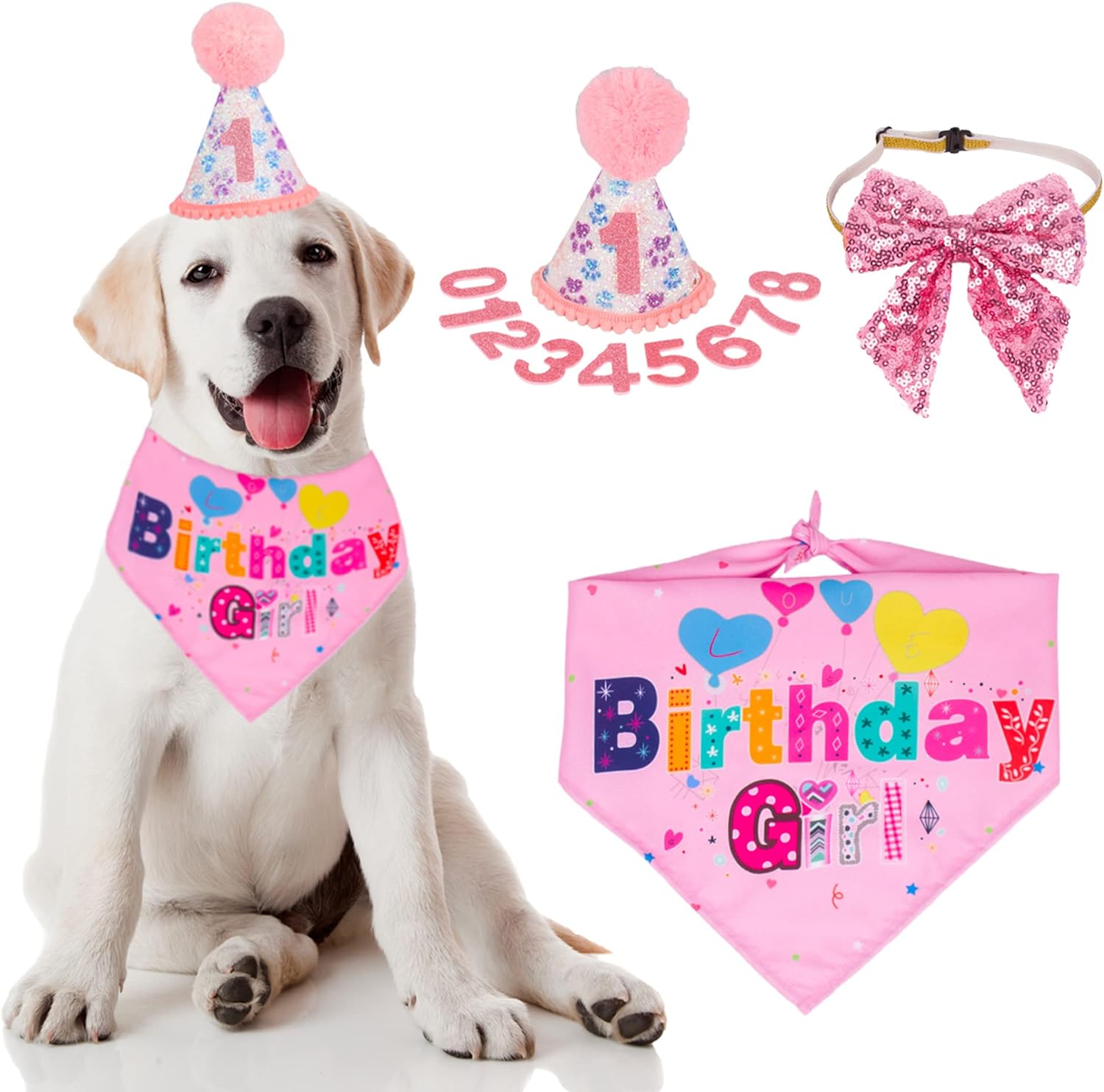 KFX-2367549 Dog Birthday Party Supplies - Fun Birthday Hat with Numbers and Bandana for Puppies
