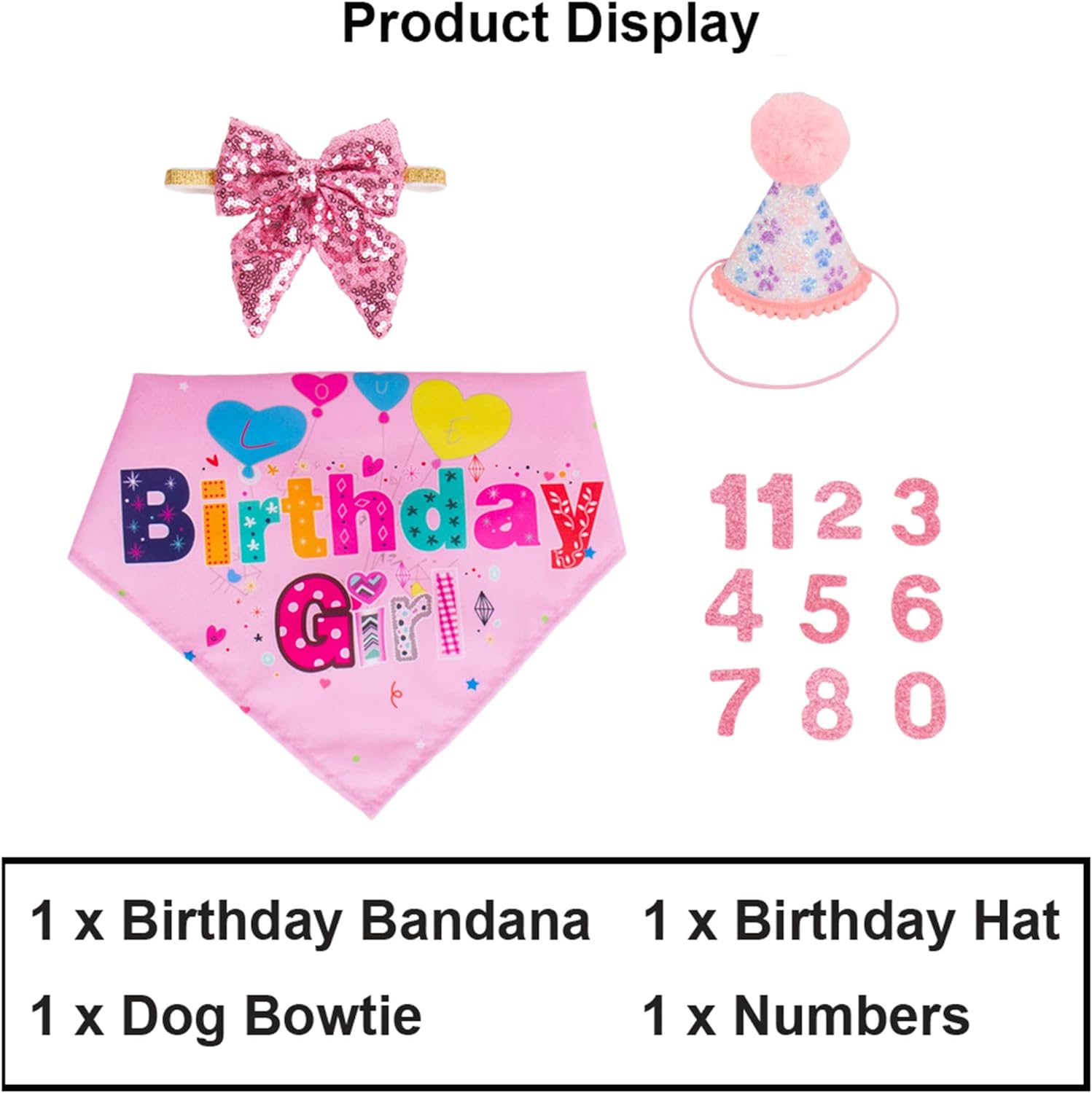 KFX-2367549 Dog Birthday Party Supplies - Fun Birthday Hat with Numbers and Bandana for Puppies