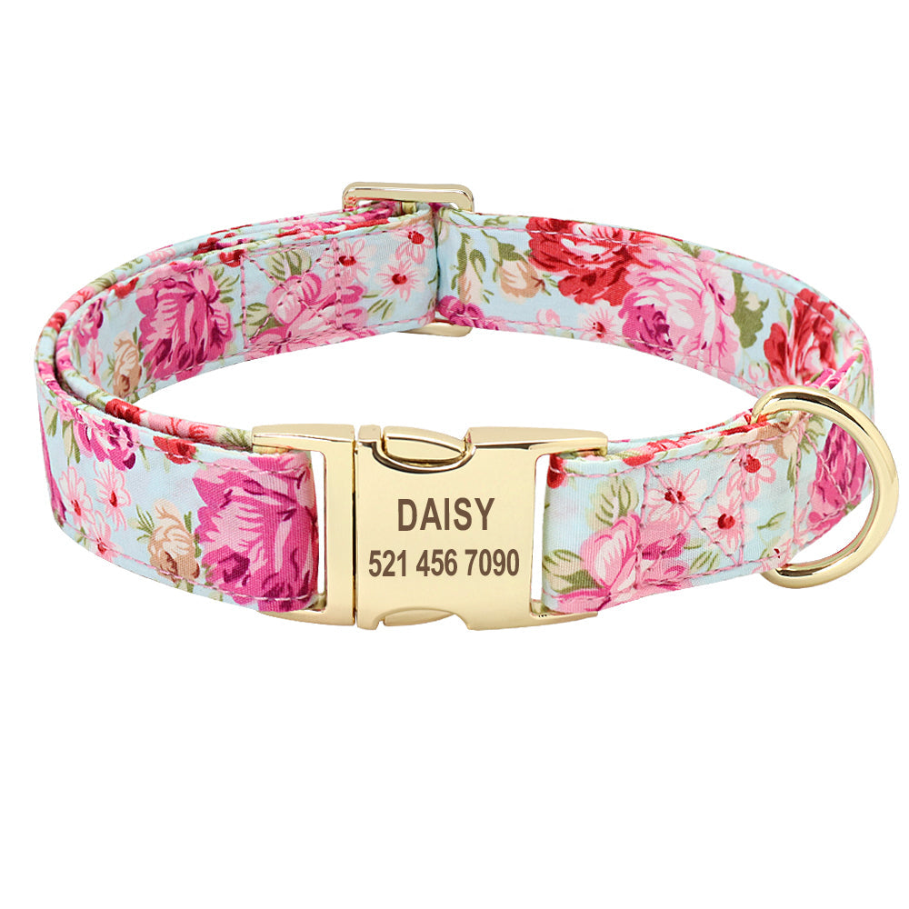 KFX-2368061 Customizable Dog Collar with Golden Alloy Buckle and Cotton Printing - Sizes S, M, L