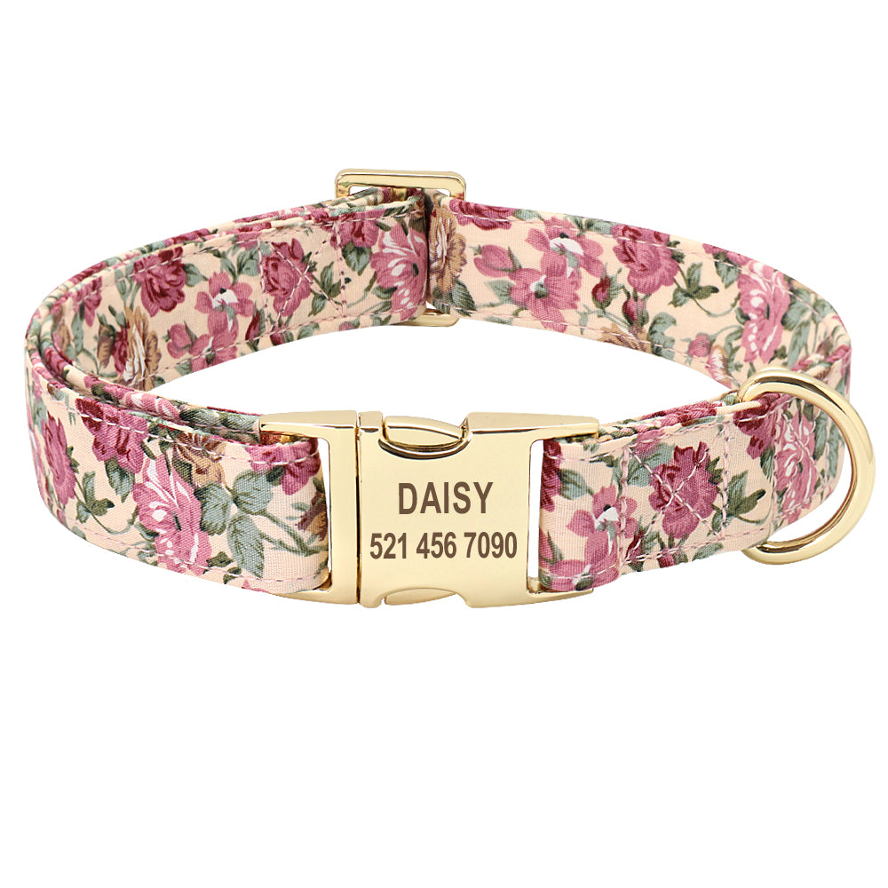 KFX-2368061 Customizable Dog Collar with Golden Alloy Buckle and Cotton Printing - Sizes S, M, L