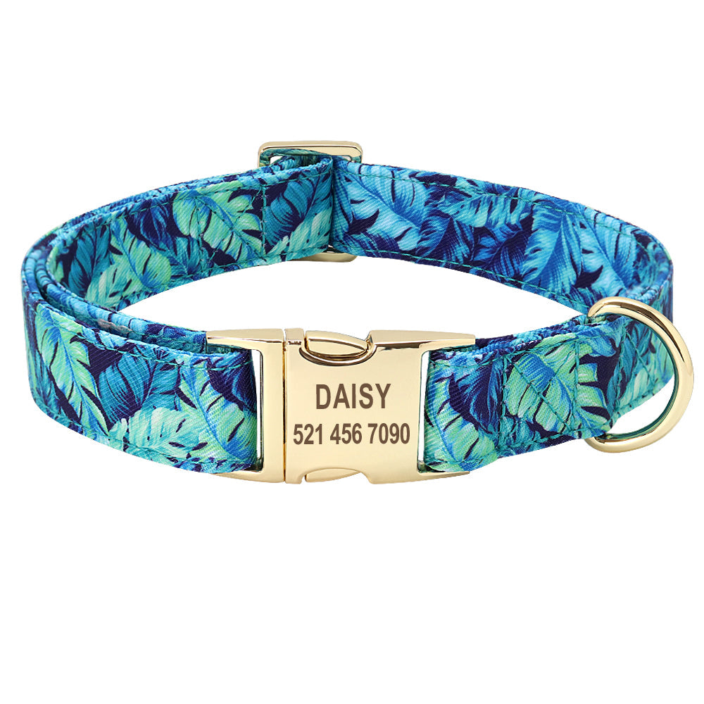KFX-2368061 Customizable Dog Collar with Golden Alloy Buckle and Cotton Printing - Sizes S, M, L
