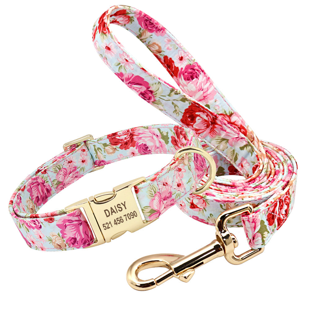 KFX-2368061 Customizable Dog Collar with Golden Alloy Buckle and Cotton Printing - Sizes S, M, L