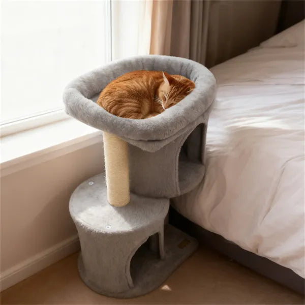 KFX-2369725 Compact 26" Cat Tree with 2 Condos and Sisal Scratching Posts for Small Spaces