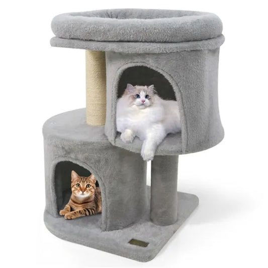 KFX-2369725 Compact 26" Cat Tree with 2 Condos and Sisal Scratching Posts for Small Spaces