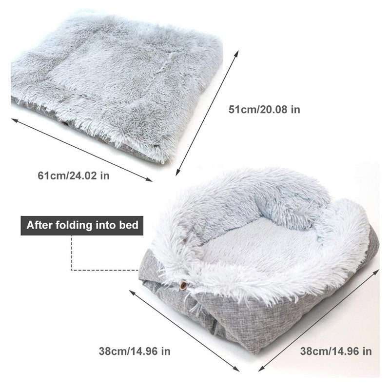 KFX-2370109 Cozy Dual-Use Plush Pet Bed in Gray for Dogs - M & L Sizes Available