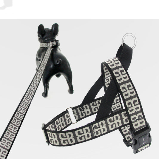 KFX-2375613 Durable Nylon Dog Rope with Collar and Chest Strap for Small to Medium Breeds