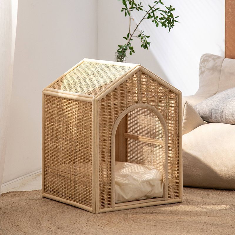KFX-2375869 Woven Rattan Cat Bed for Comfortable Summer Ventilation - All-Season Pet Nest