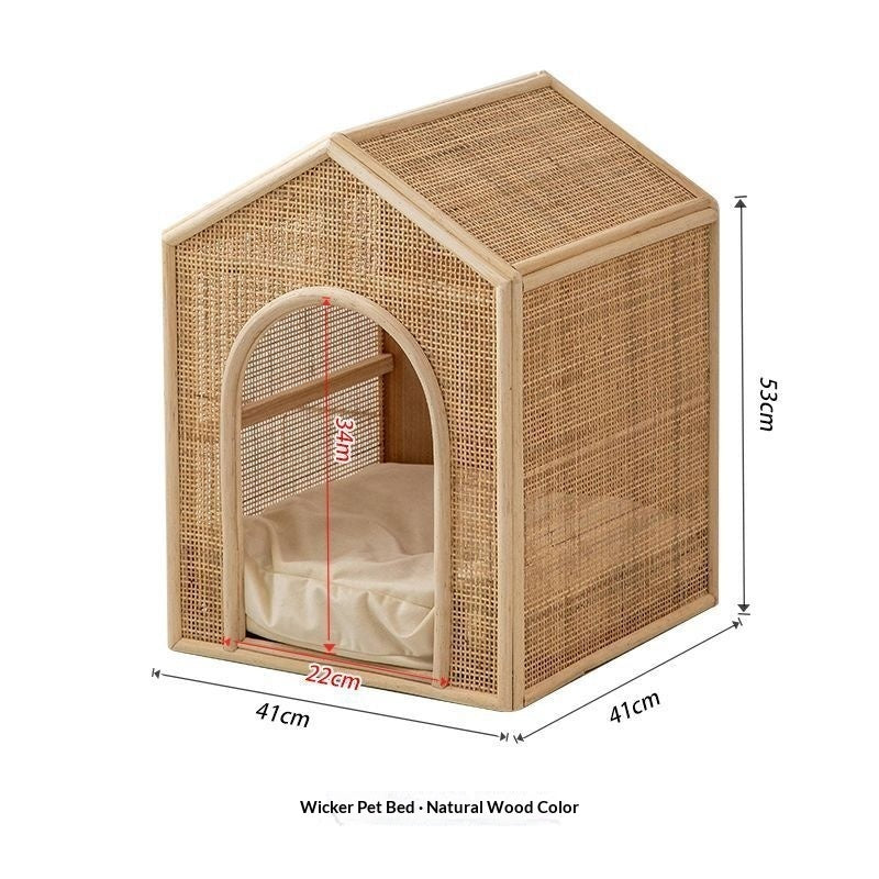 KFX-2375869 Woven Rattan Cat Bed for Comfortable Summer Ventilation - All-Season Pet Nest