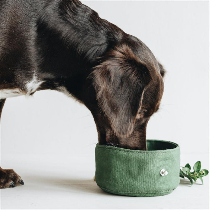 KFX-2378045 Foldable Waterproof Round Dog Bowl - Oil Wax Canvas, 150x75mm