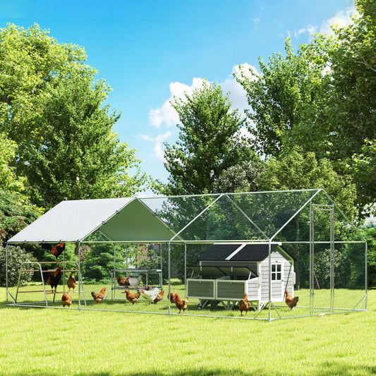KFX-2379453 Large Metal Chicken Coop with Waterproof Cover, Roosting Bar, Nesting Box, 194 sq.ft. for 18-24 Chickens