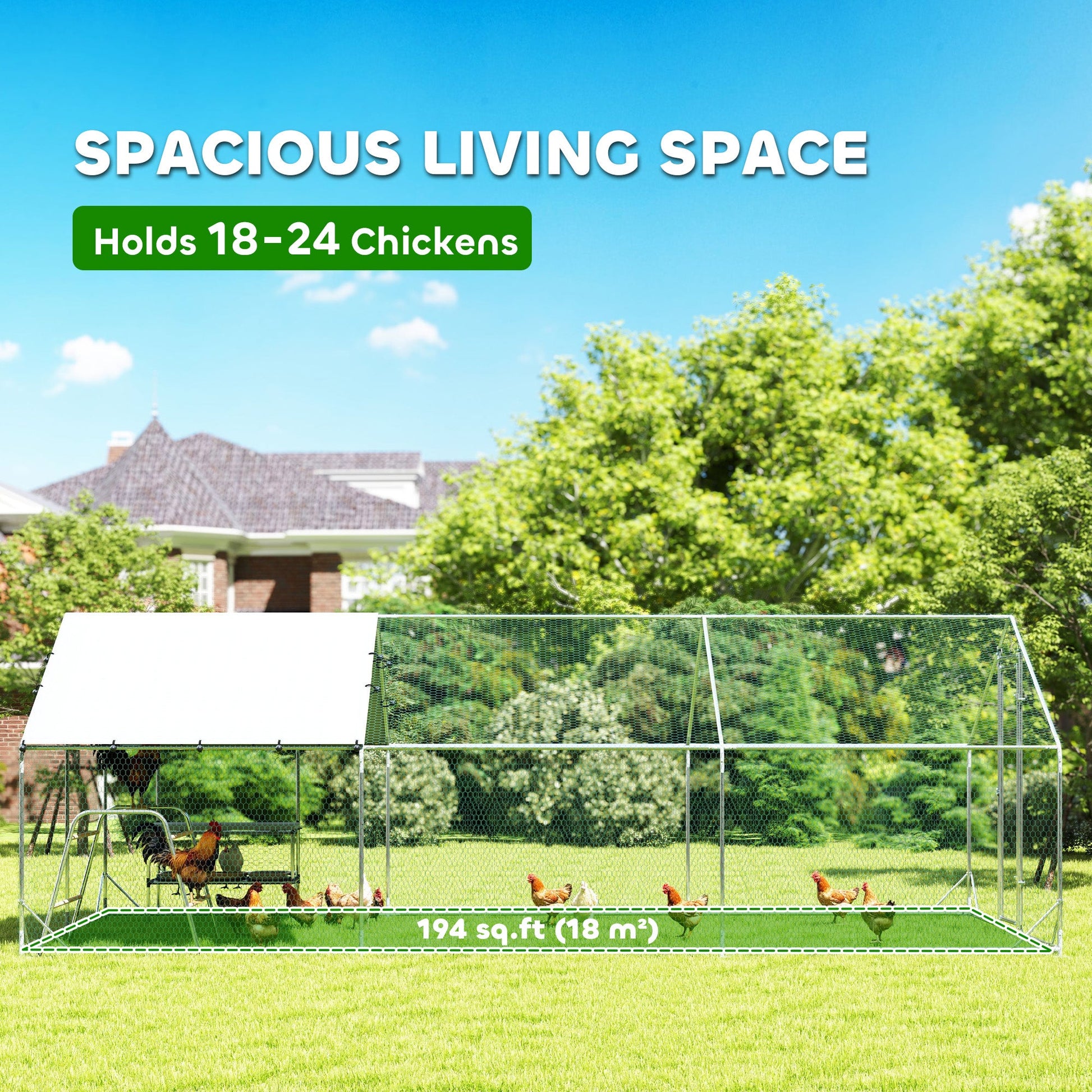 KFX-2379453 Large Metal Chicken Coop with Waterproof Cover, Roosting Bar, Nesting Box, 194 sq.ft. for 18-24 Chickens