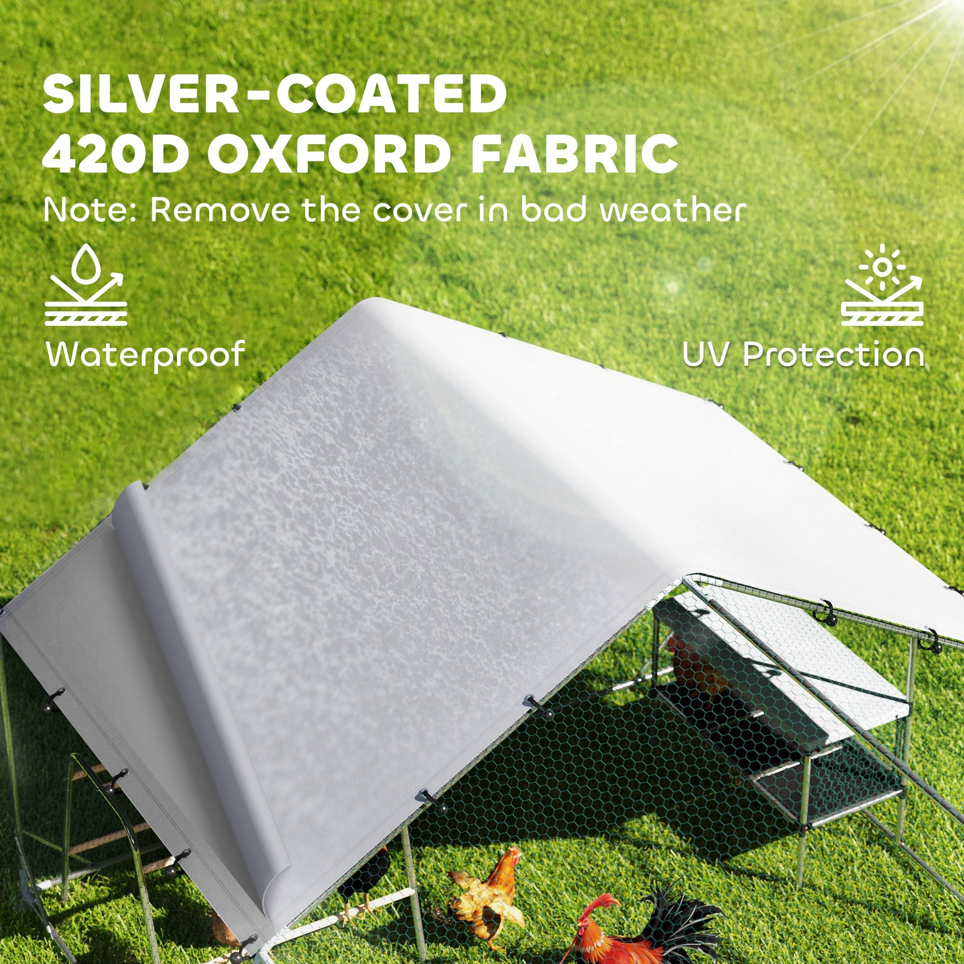 KFX-2379453 Large Metal Chicken Coop with Waterproof Cover, Roosting Bar, Nesting Box, 194 sq.ft. for 18-24 Chickens