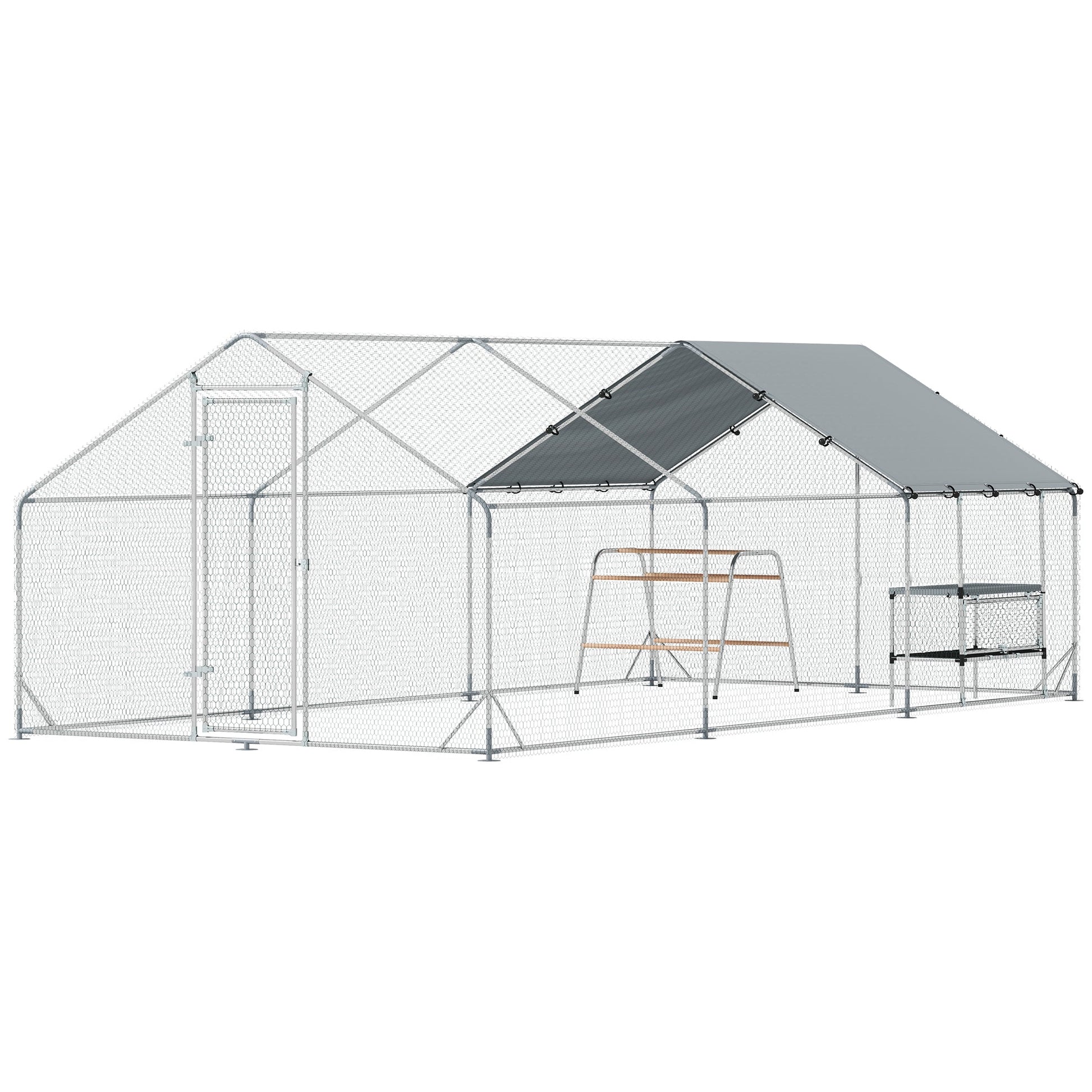 KFX-2379453 Large Metal Chicken Coop with Waterproof Cover, Roosting Bar, Nesting Box, 194 sq.ft. for 18-24 Chickens