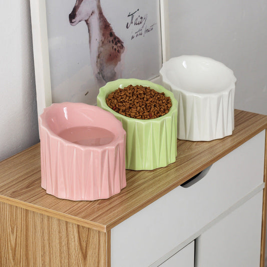KFX-2381757 Ceramic Pet Bowl with Neck Guard – Scratch-Resistant, Stable, and Safe Design in White, Pink, Green