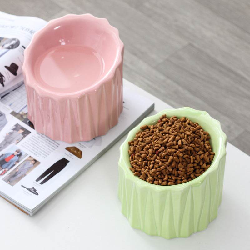 KFX-2381757 Ceramic Pet Bowl with Neck Guard – Scratch-Resistant, Stable, and Safe Design in White, Pink, Green