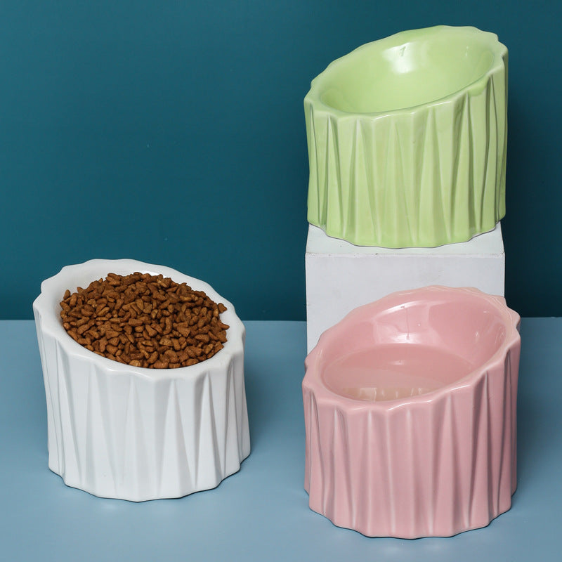 KFX-2381757 Ceramic Pet Bowl with Neck Guard – Scratch-Resistant, Stable, and Safe Design in White, Pink, Green