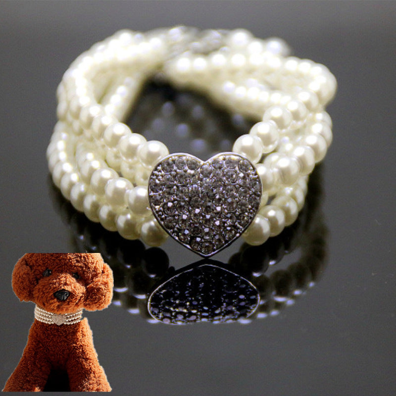KFX-2383549 Heart-Shaped Pearl & Rhinestone Pet Collar in White, Pink, and Lake Blue