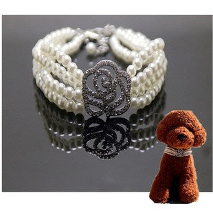 KFX-2383549 Heart-Shaped Pearl & Rhinestone Pet Collar in White, Pink, and Lake Blue