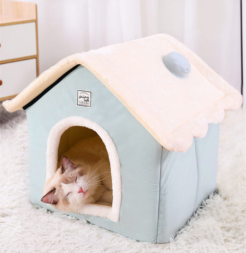 KFX-2385597 Cozy Closed Dog Kennel House - Soft, Warm, Light Green Pet Shelter ( XS, S, M Sizes Available)