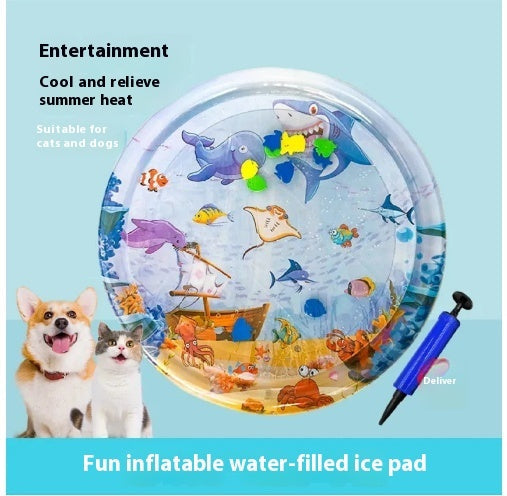 KFX-2388157 Cooling Pet Water Bed Cushion for Dogs and Cats - Inflatable Ice Pad with Fun Underwater Designs - 65cm and 100cm Sizes Available
