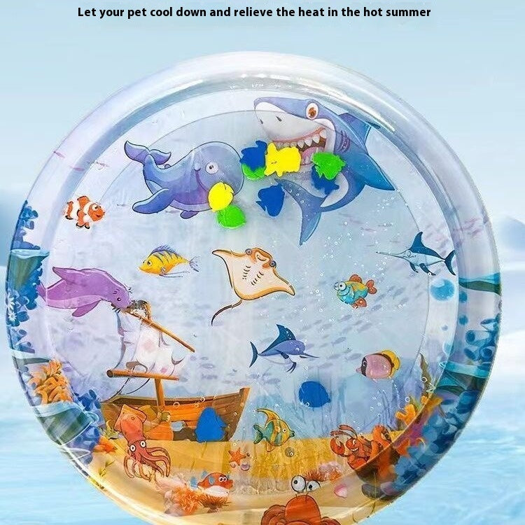 KFX-2388157 Cooling Pet Water Bed Cushion for Dogs and Cats - Inflatable Ice Pad with Fun Underwater Designs - 65cm and 100cm Sizes Available