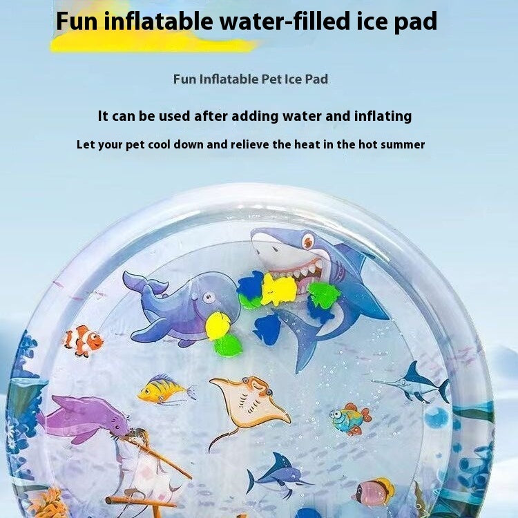 KFX-2388157 Cooling Pet Water Bed Cushion for Dogs and Cats - Inflatable Ice Pad with Fun Underwater Designs - 65cm and 100cm Sizes Available