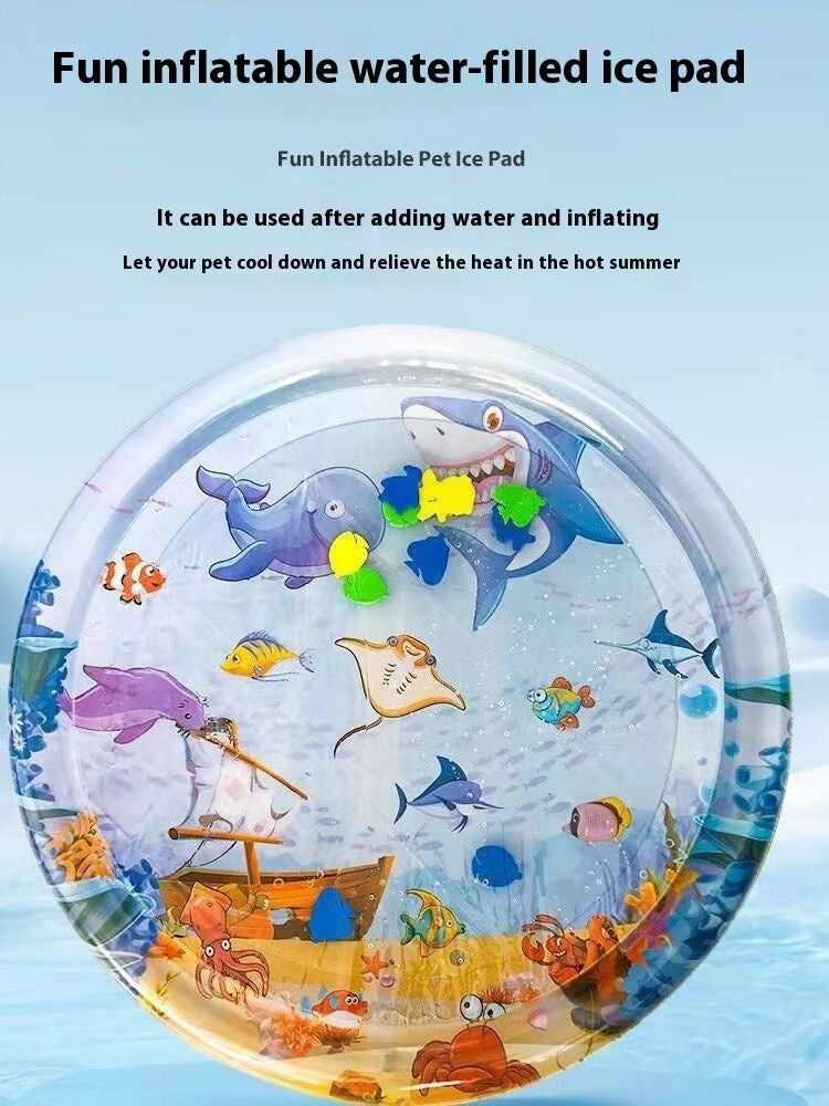KFX-2388157 Cooling Pet Water Bed Cushion for Dogs and Cats - Inflatable Ice Pad with Fun Underwater Designs - 65cm and 100cm Sizes Available