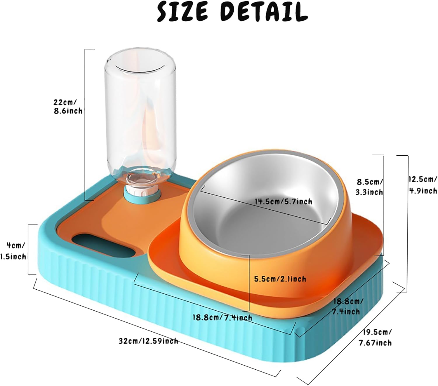 KFX-2388797 Elevated Double Pet Food and Water Bowl Set with Automatic Gravity Water Dispenser and Slow Feeder Design