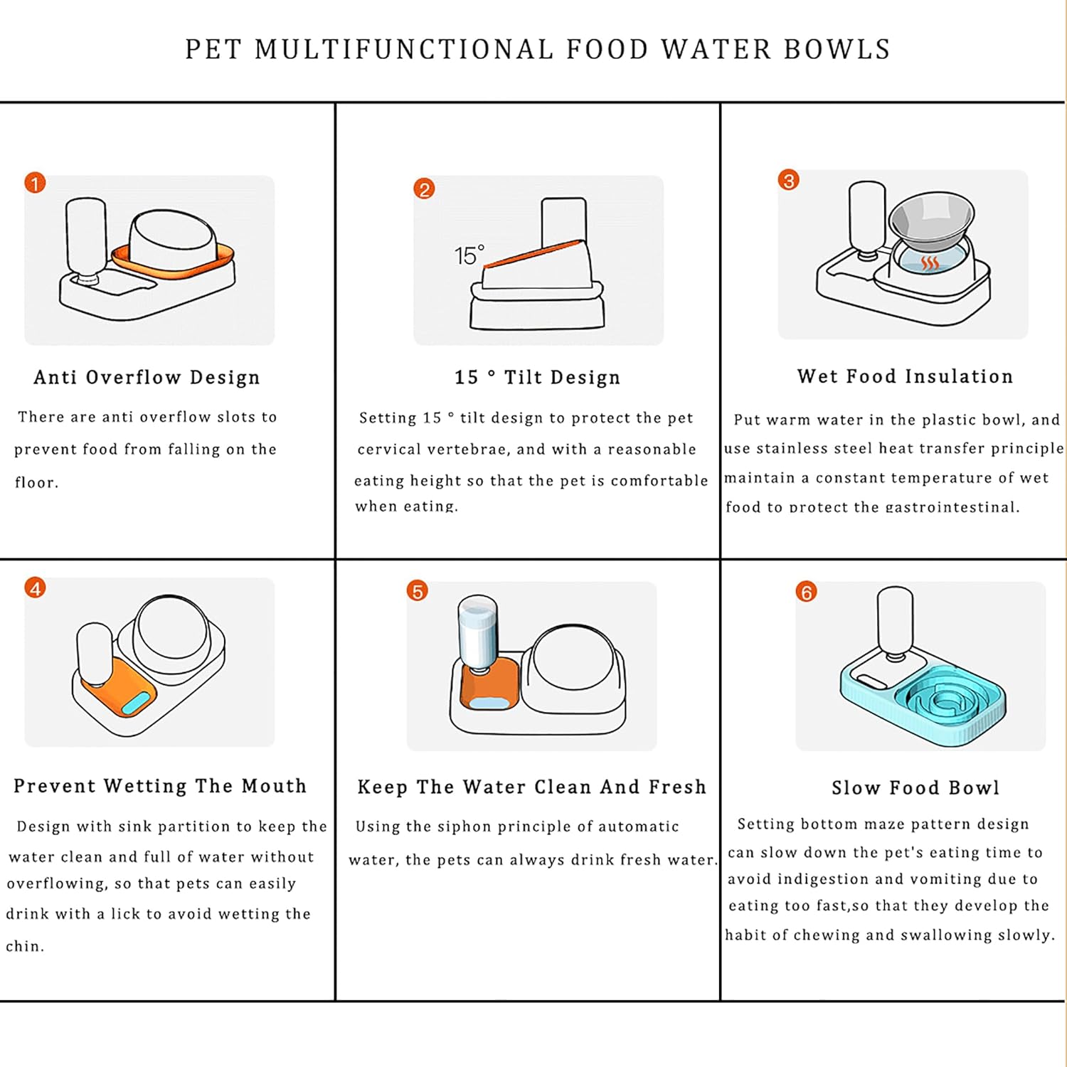 KFX-2388797 Elevated Double Pet Food and Water Bowl Set with Automatic Gravity Water Dispenser and Slow Feeder Design