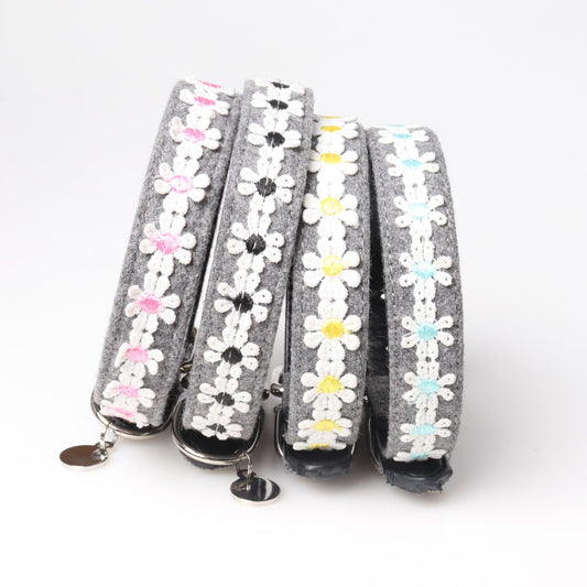 KFX-2389309 Embroidered PU Dog Collar with Adjustable Pet Chain Ring for Stylish Pet Wear