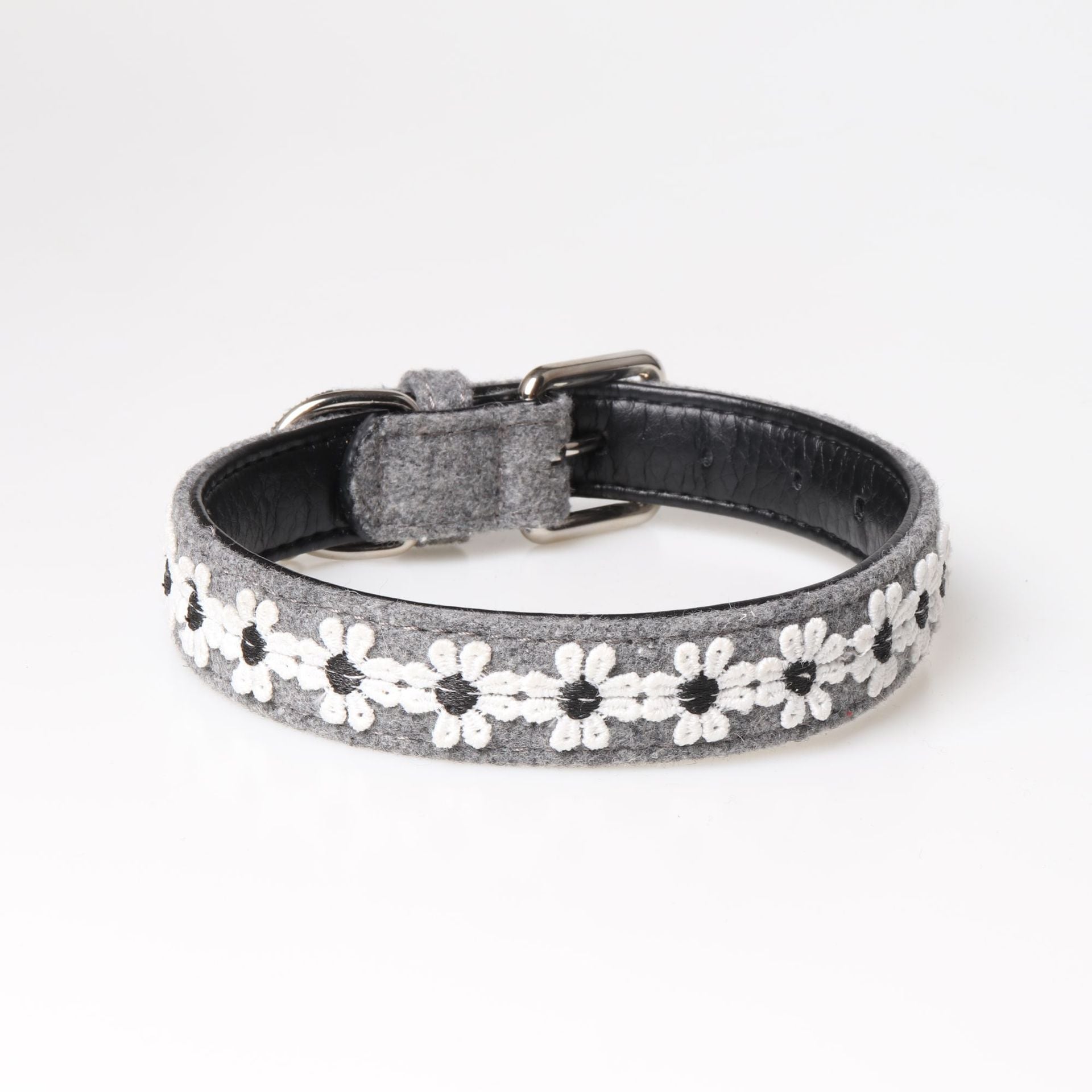 KFX-2389309 Embroidered PU Dog Collar with Adjustable Pet Chain Ring for Stylish Pet Wear
