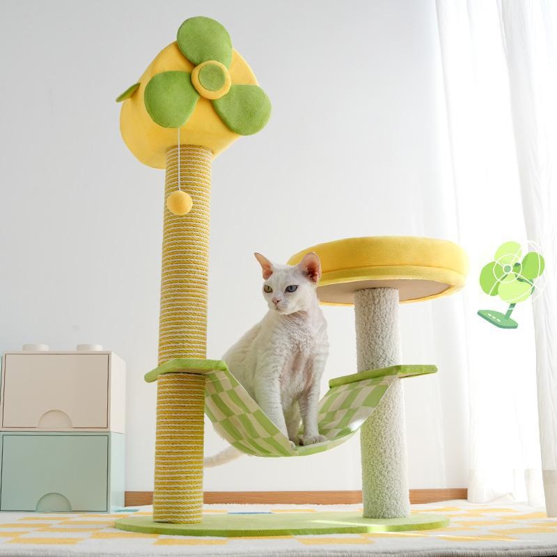 KFX-2390589 Durable Cat Climbing Tree with Scratching Posts, Hammock, Gel Pads, and Multi-Level Platforms
