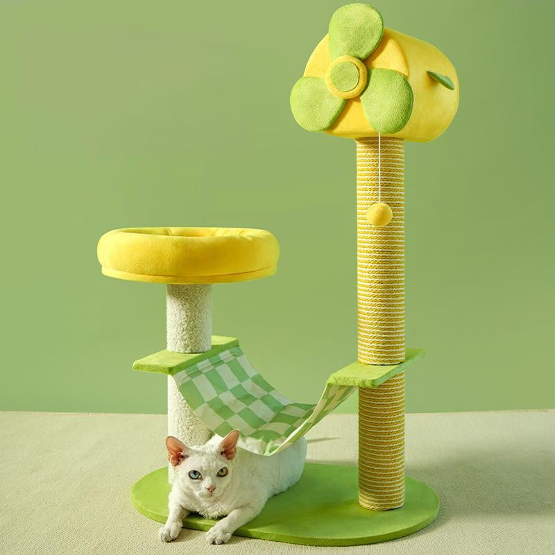 KFX-2390589 Durable Cat Climbing Tree with Scratching Posts, Hammock, Gel Pads, and Multi-Level Platforms