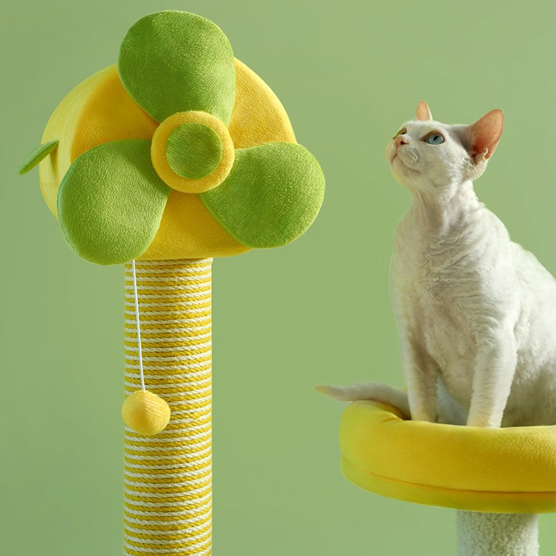 KFX-2390589 Durable Cat Climbing Tree with Scratching Posts, Hammock, Gel Pads, and Multi-Level Platforms