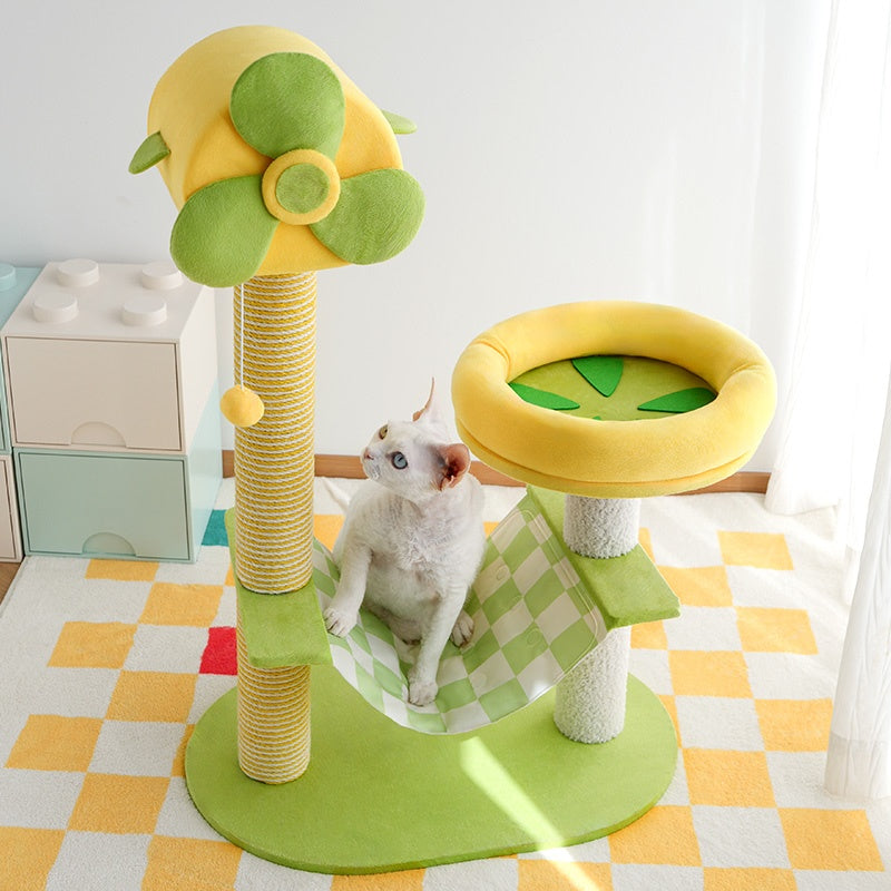 KFX-2390589 Durable Cat Climbing Tree with Scratching Posts, Hammock, Gel Pads, and Multi-Level Platforms