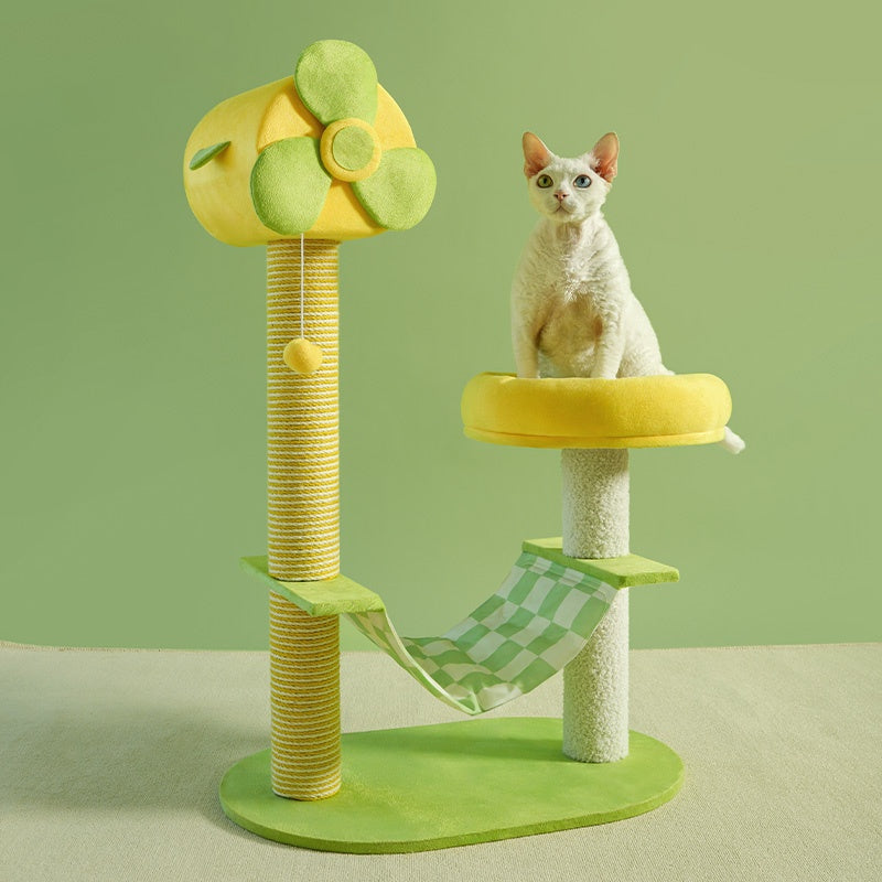 KFX-2390589 Durable Cat Climbing Tree with Scratching Posts, Hammock, Gel Pads, and Multi-Level Platforms