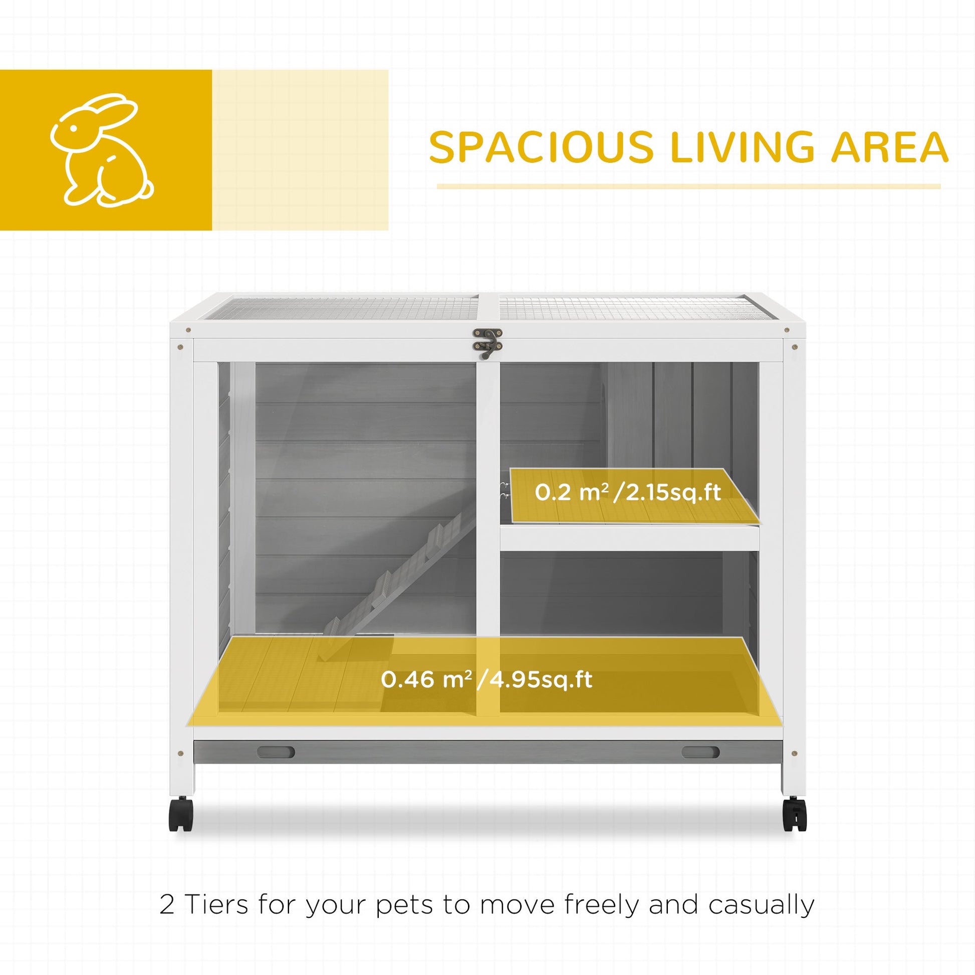 KFX-2390973 Compact 2-Story Rolling Rabbit Hutch with Plexiglass Window and Safe Materials