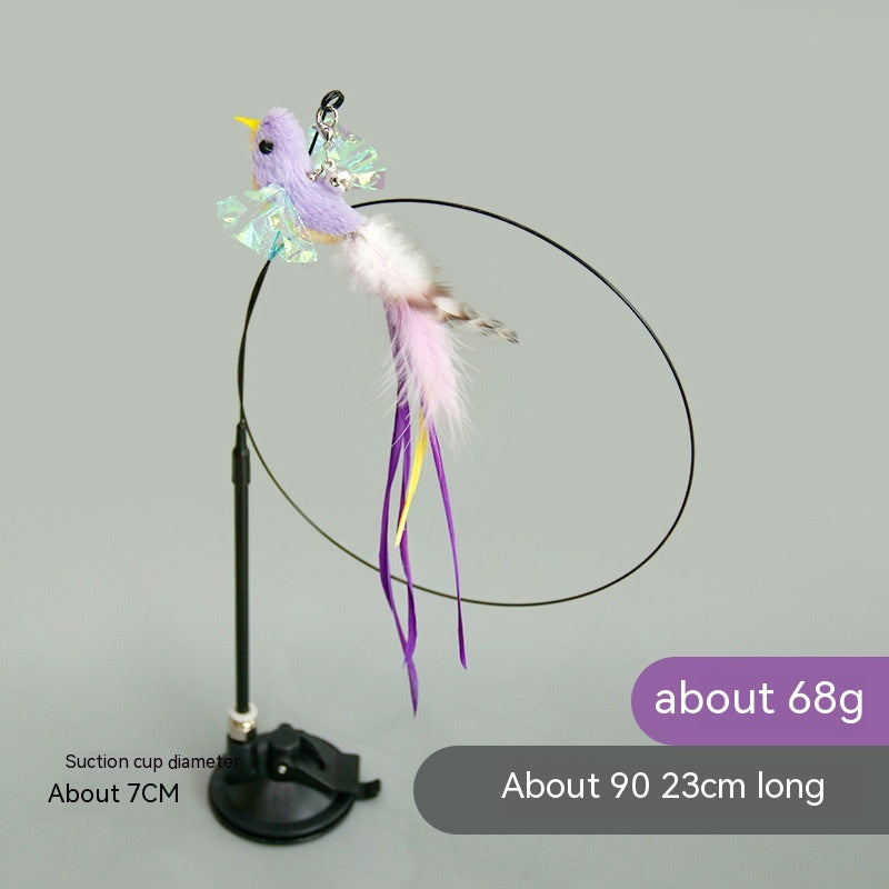 KFX-2392125 Feather Cat Toy Replacement Head with Long Brush and Sucker for Interactive Play