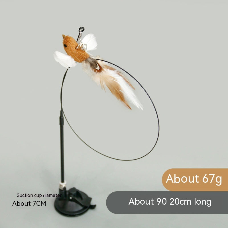 KFX-2392125 Feather Cat Toy Replacement Head with Long Brush and Sucker for Interactive Play