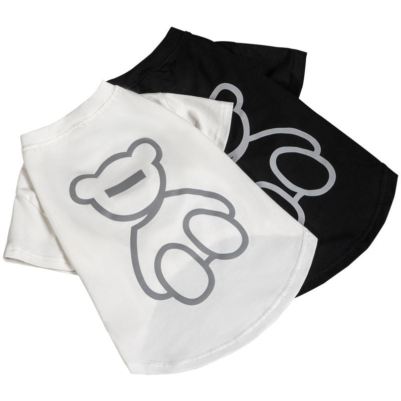 KFX-2393661 Cute Reflective Bear Summer Dog T-Shirt - Casual Cotton Outfit in Black and White, Sizes S to XXL