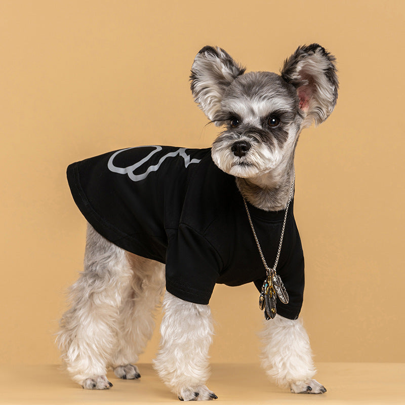 KFX-2393661 Cute Reflective Bear Summer Dog T-Shirt - Casual Cotton Outfit in Black and White, Sizes S to XXL