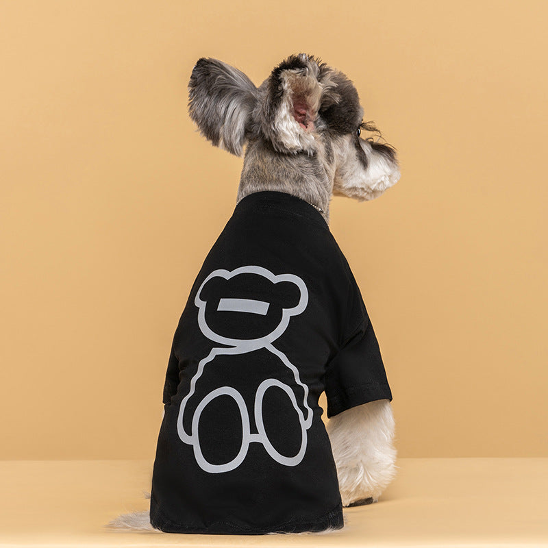 KFX-2393661 Cute Reflective Bear Summer Dog T-Shirt - Casual Cotton Outfit in Black and White, Sizes S to XXL